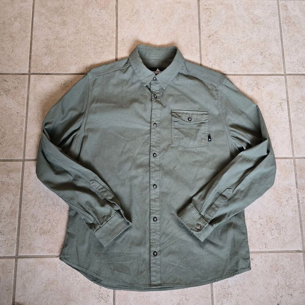 American Giant Shirt Heavy Cotton Twill Button Up Army Green Mens M USA Made